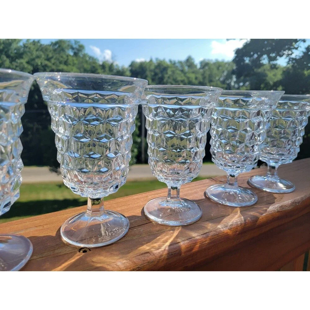 Fostoria American Clear Footed Cubist Low Water Goblets Set of 8 Vintage 5.5 in